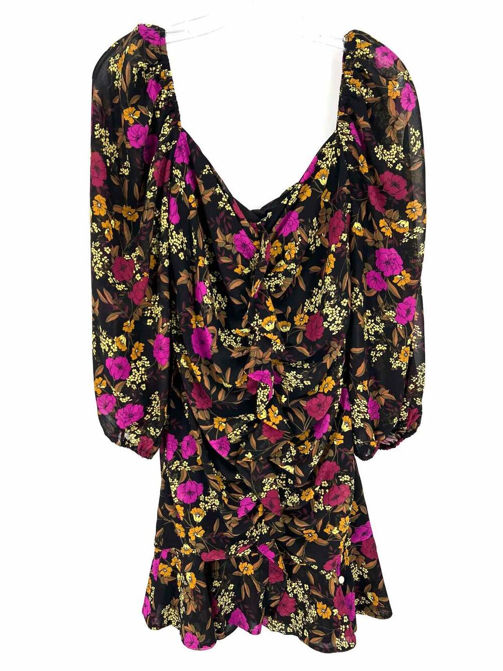 ASTR The Label Size L Black/Purple Floral Ruched NEW Designer Dress